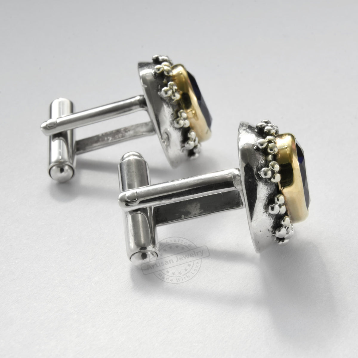 C0238 Sapphire silver and gold cufflinks