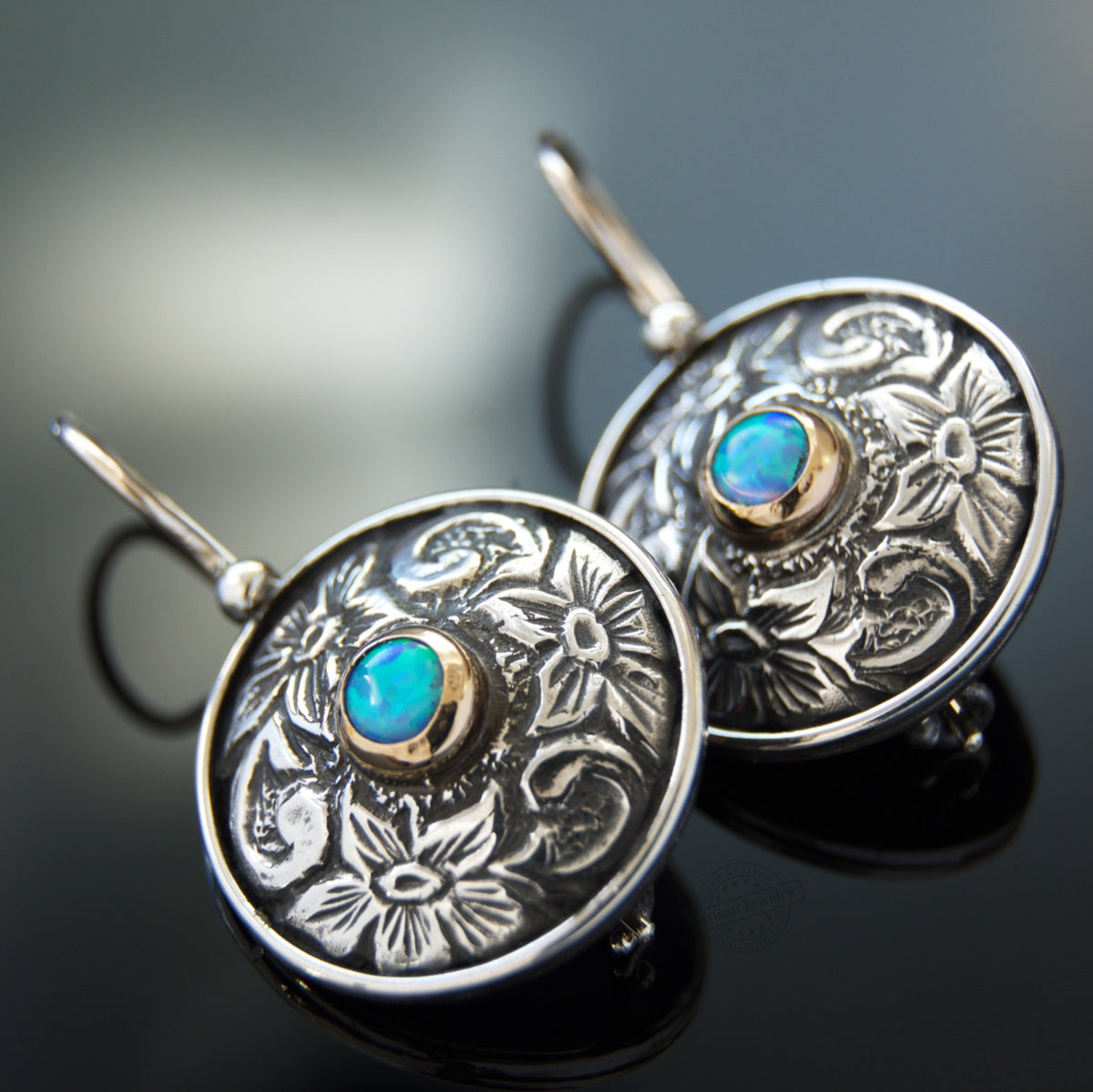 E2042 Floral Filigree Opal Earrings