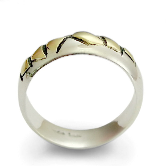 R0193 Wide Silver Band with Gold Stripes