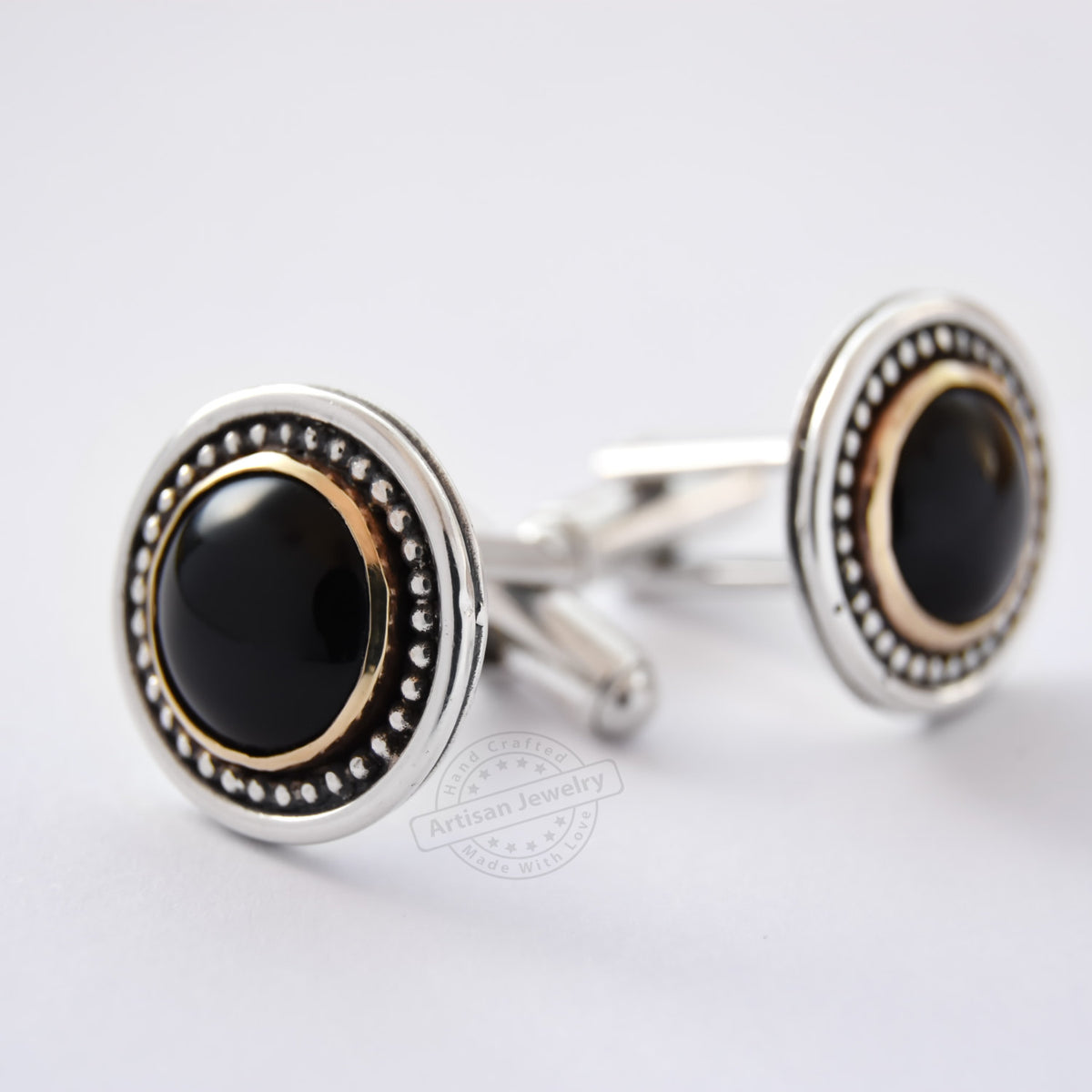 C0294 Round Dotted Silver and Gold Cufflinks