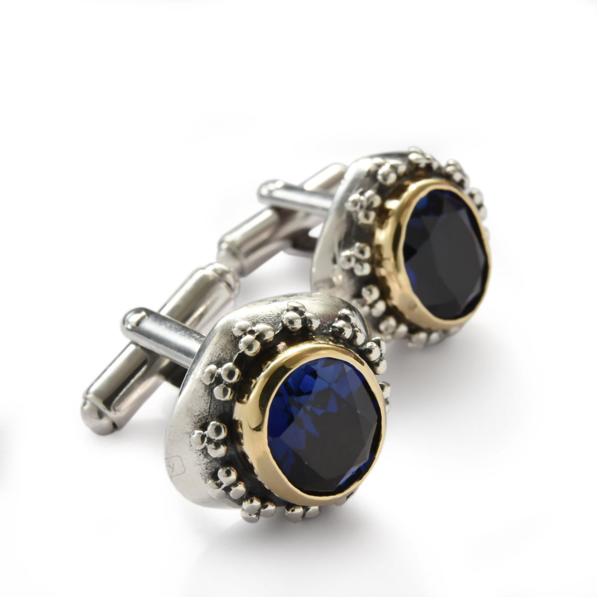 C0238 Sapphire silver and gold cufflinks