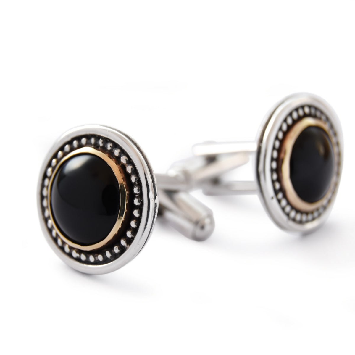 C0289 Round Two Tone Cufflinks with Black Onyx