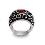 R1159 Spiral wide chunky ring with Garnet