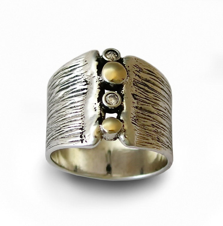 R1711A Textured silver and gold rivet ring