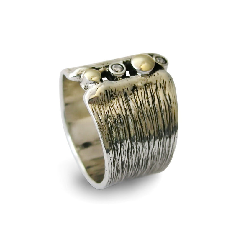 R1711A Textured silver and gold rivet ring