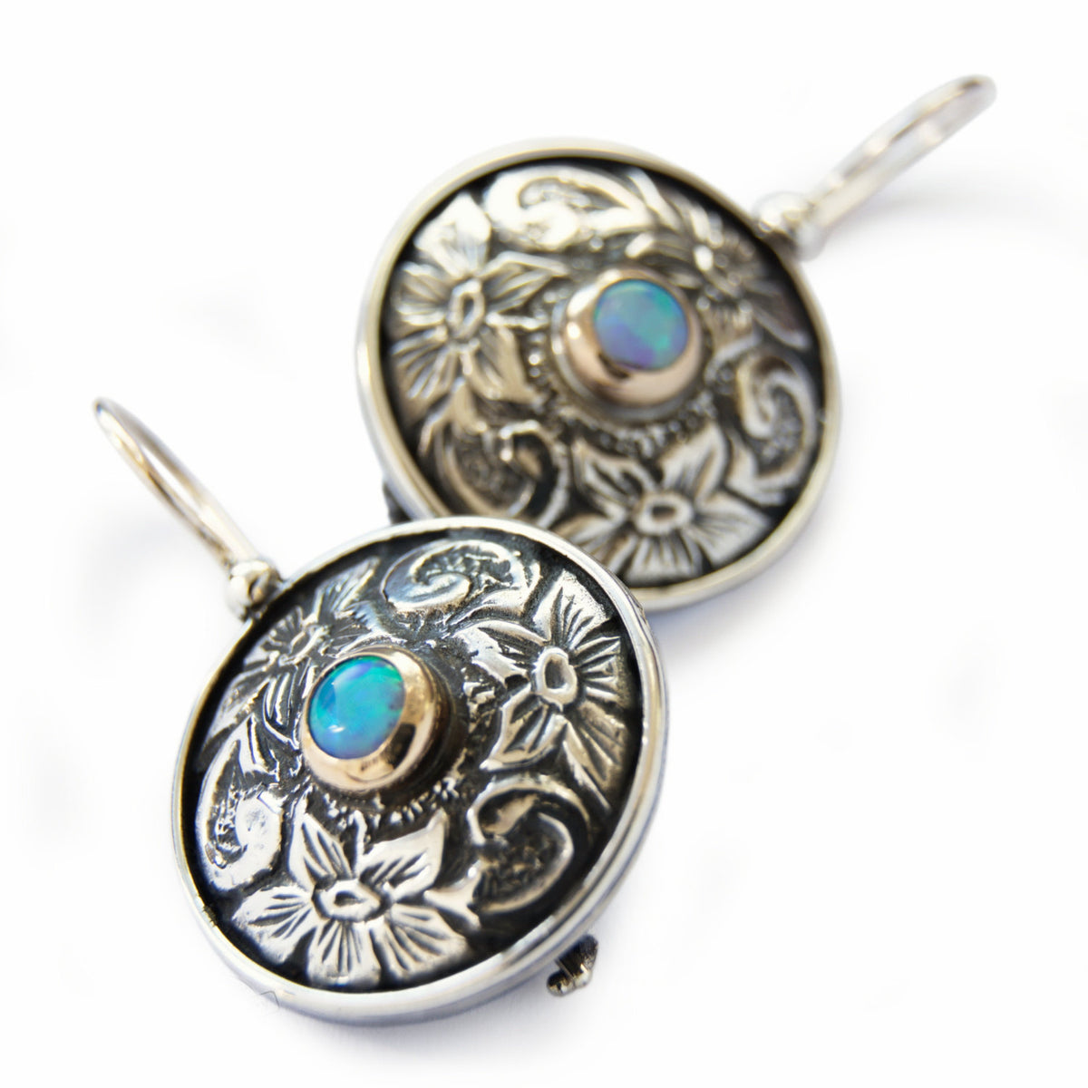 E2042 Floral Filigree Opal Earrings