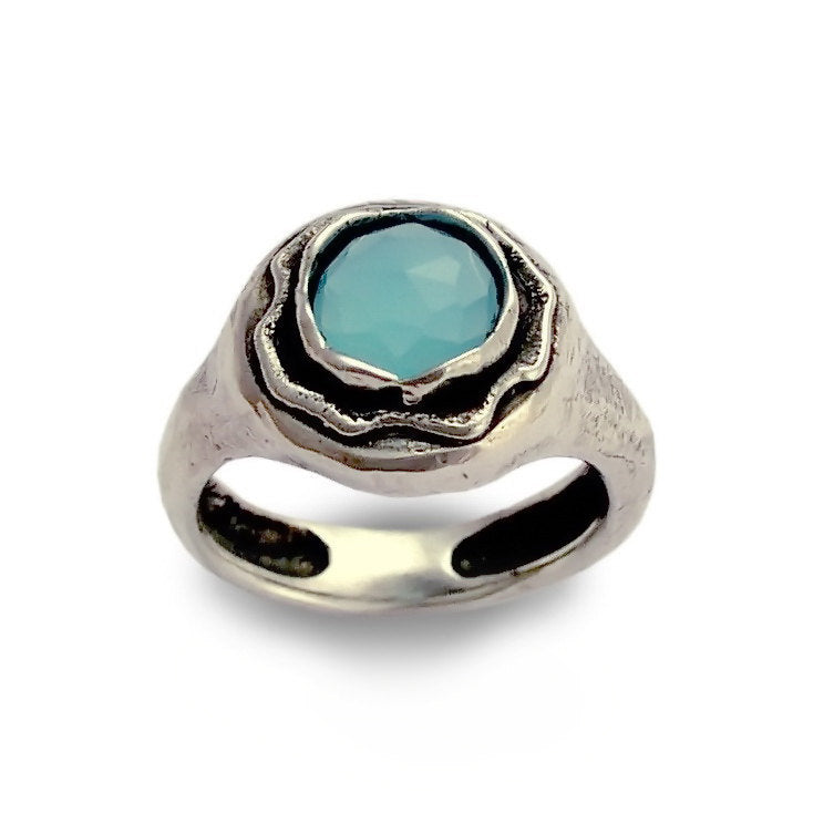 R1476-A Ocean Quartz sculpture ring