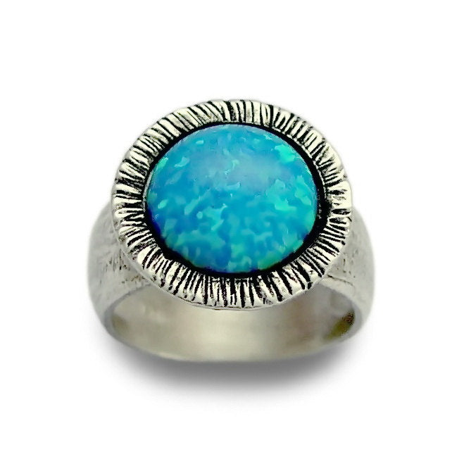 R1389C Opal textured silver ring