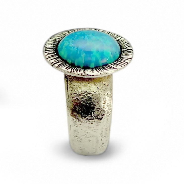 R1389C Opal textured silver ring