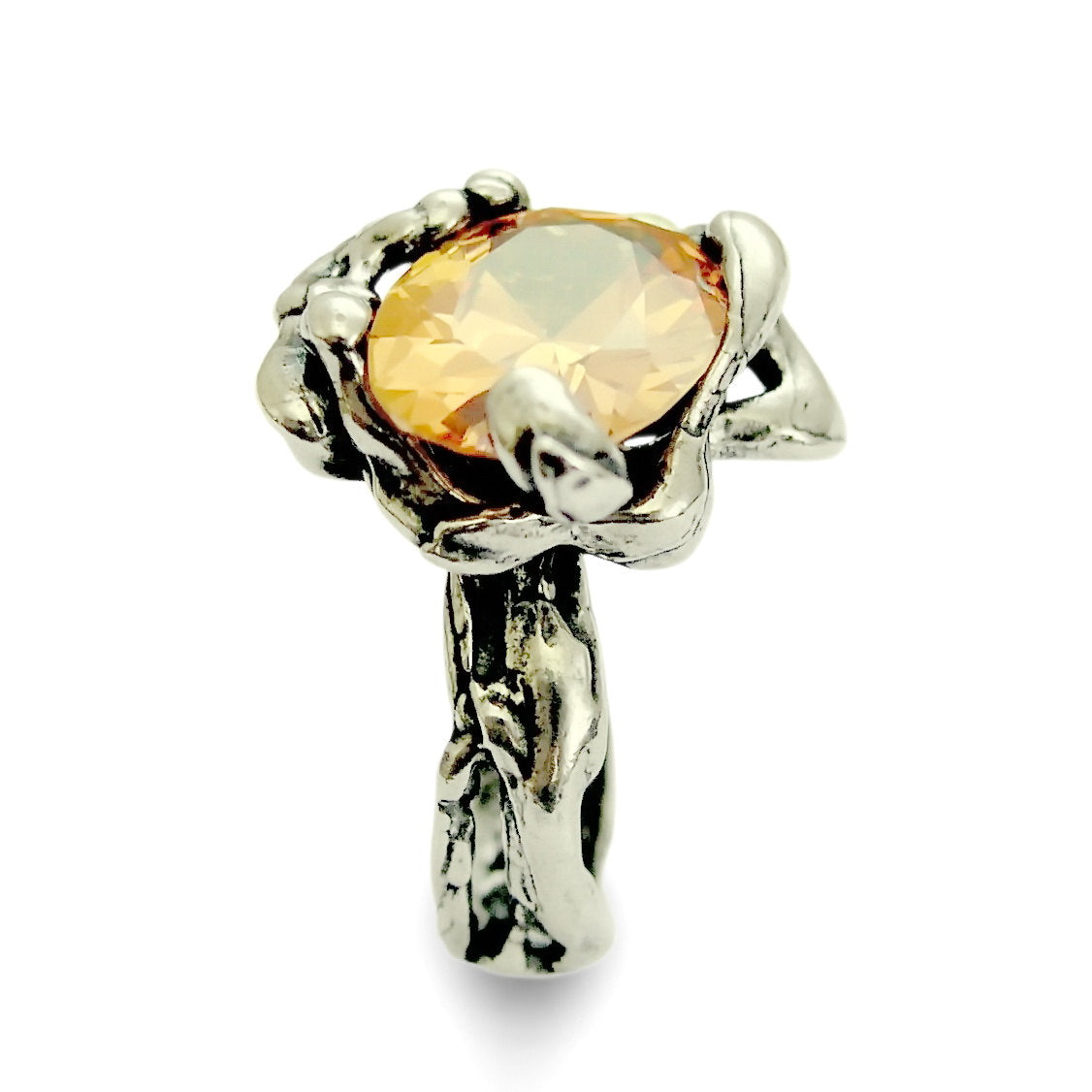 R1629-1 Champagne Zircon sculpture ring