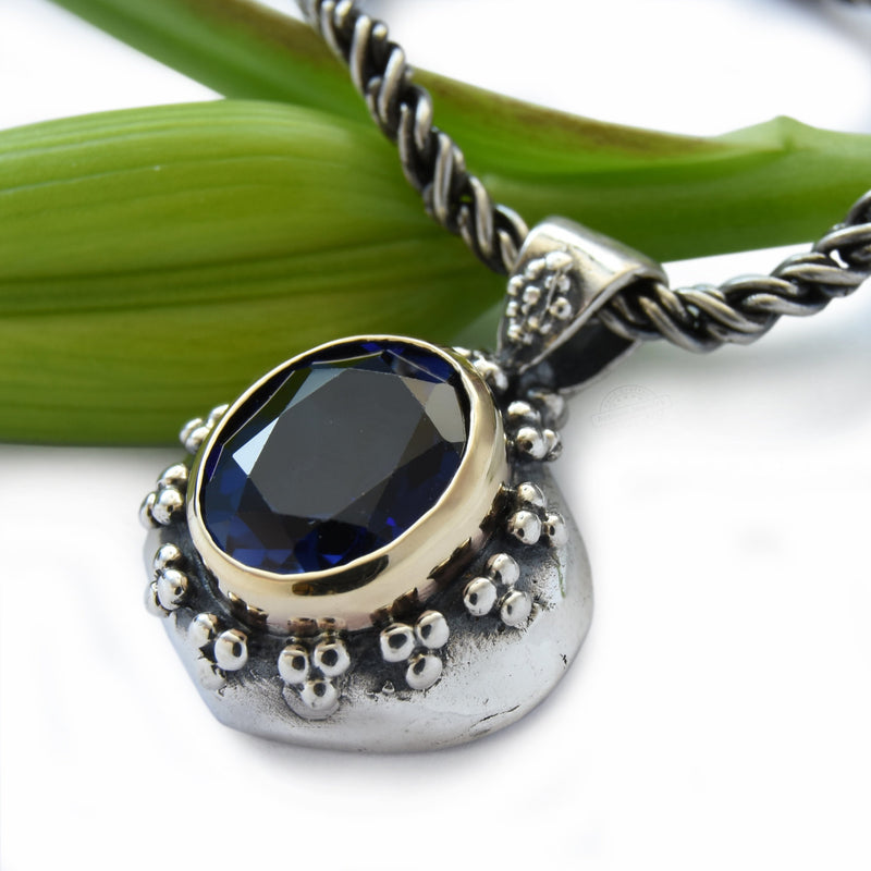 N0461 Sapphire silver and gold pendant necklace