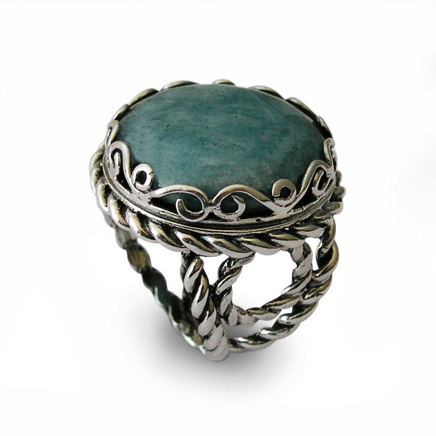 R1750 Bohemian Silver ring with Blue Jade