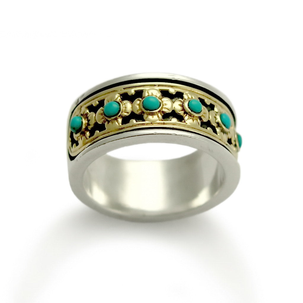 R1143X Ethnic Turquoise and Gold Band