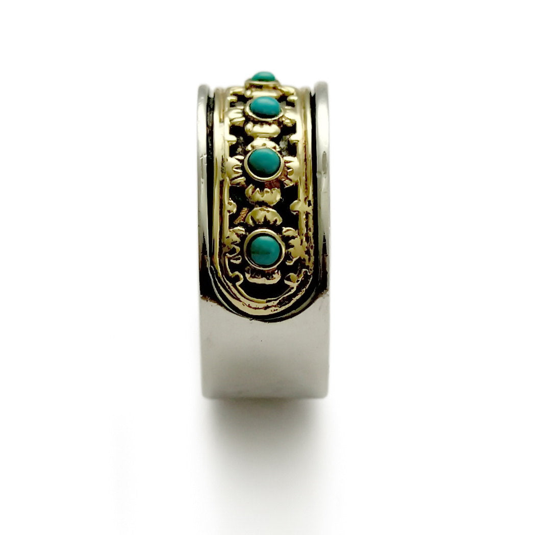 R1143X Ethnic Turquoise and Gold Band