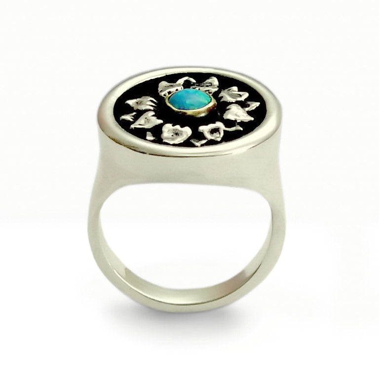 R0149X Opal two tone sunflower ring