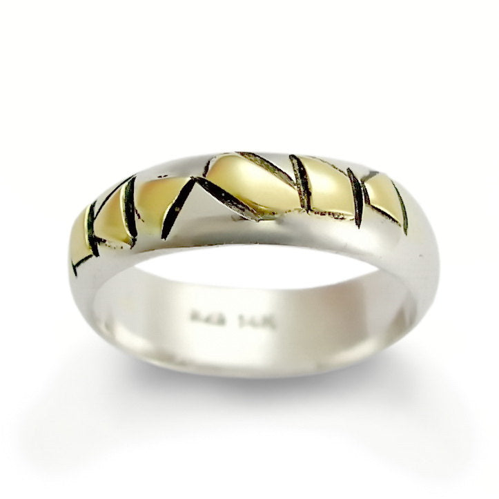R0193 Wide Silver Band with Gold Stripes