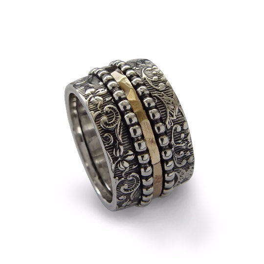 R1793D Braided silver floral spinner ring