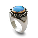 R0929P Opal silver chunky ring with gold bezel