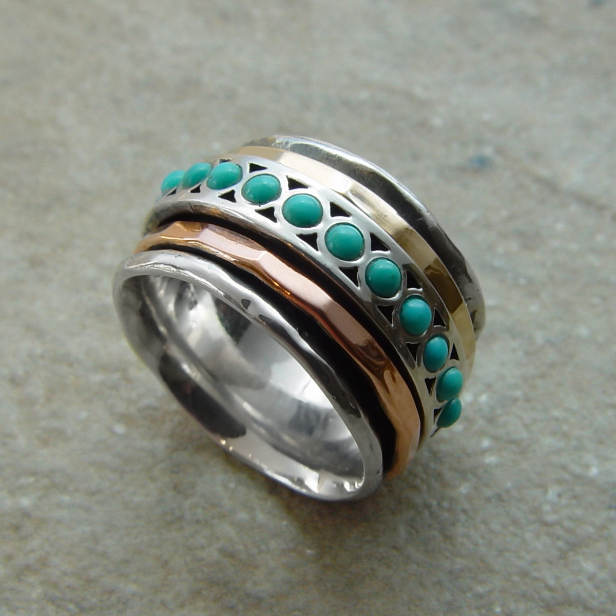 R1075L-1 Two tone Turquoise Bohemian Ring