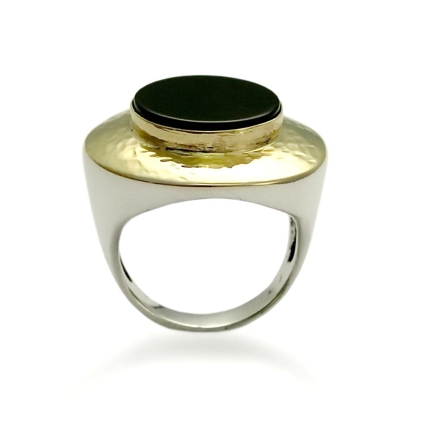 R1110R-1 Modern Onyx silver and gold ring