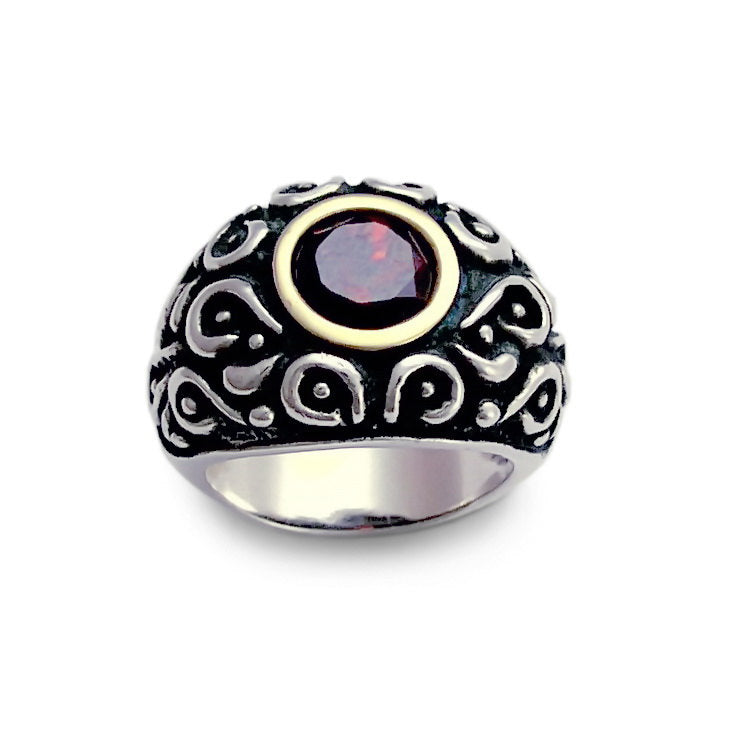 R1159 Spiral wide chunky ring with Garnet
