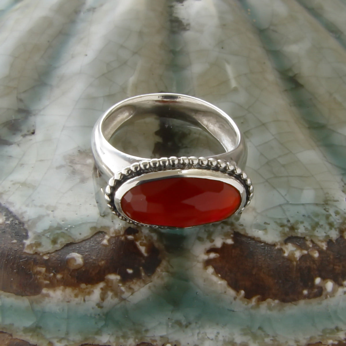 R1796 Chunky Silver Ring with Oval Carnelian