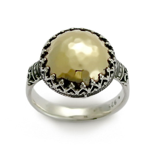 R1582 Silver and Gold crown ring