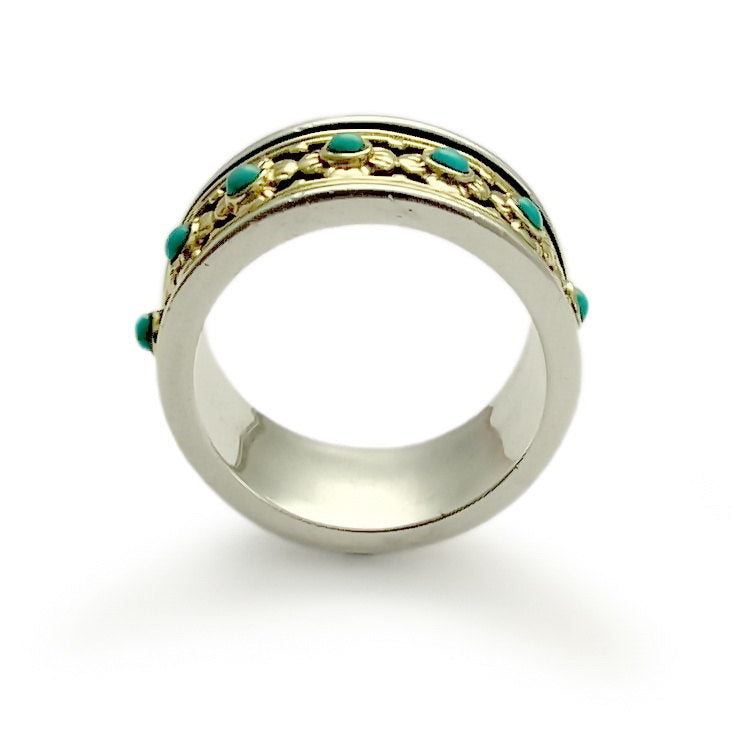 R1143X Ethnic Turquoise and Gold Band