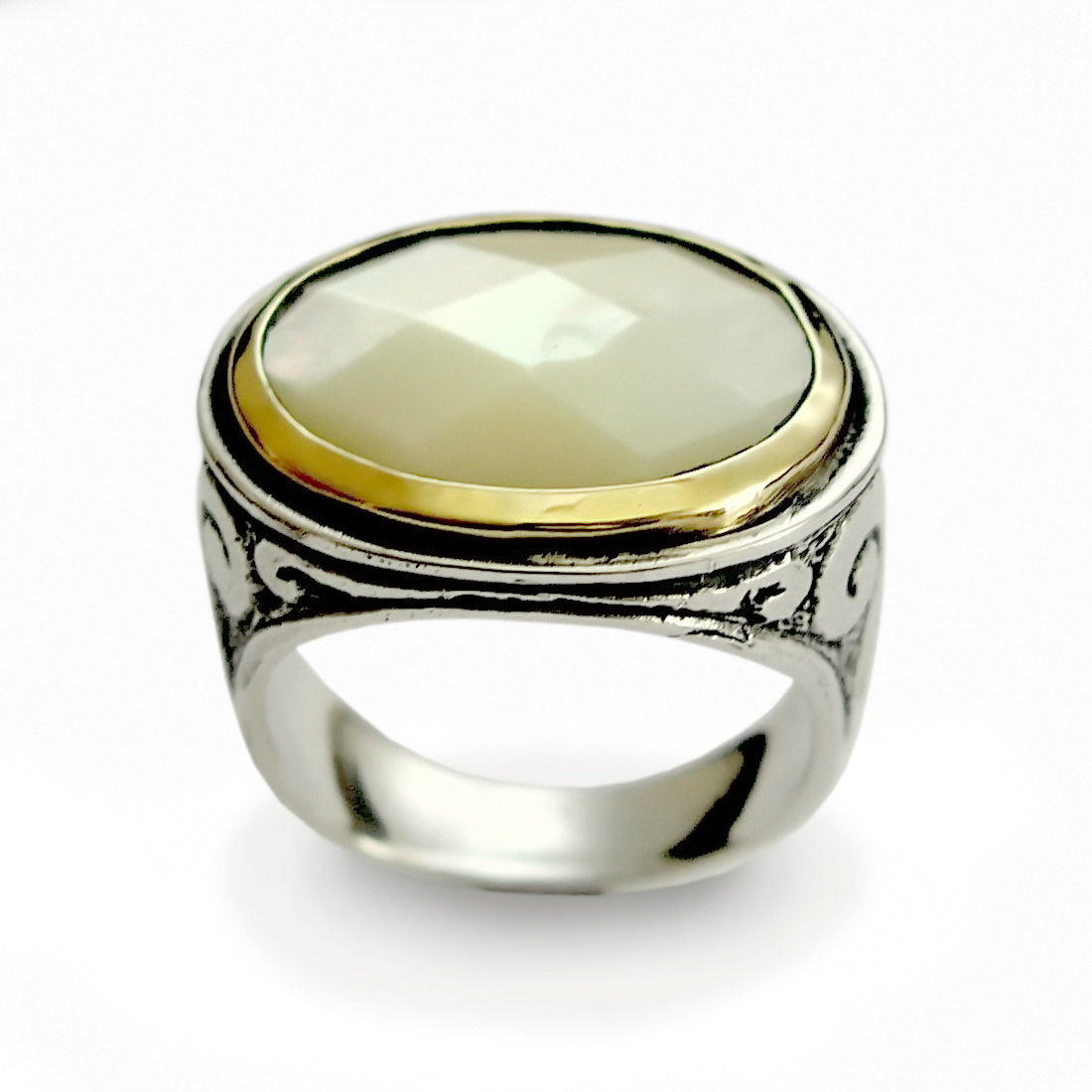 R1598 Mother of Pearl Filigree Ring