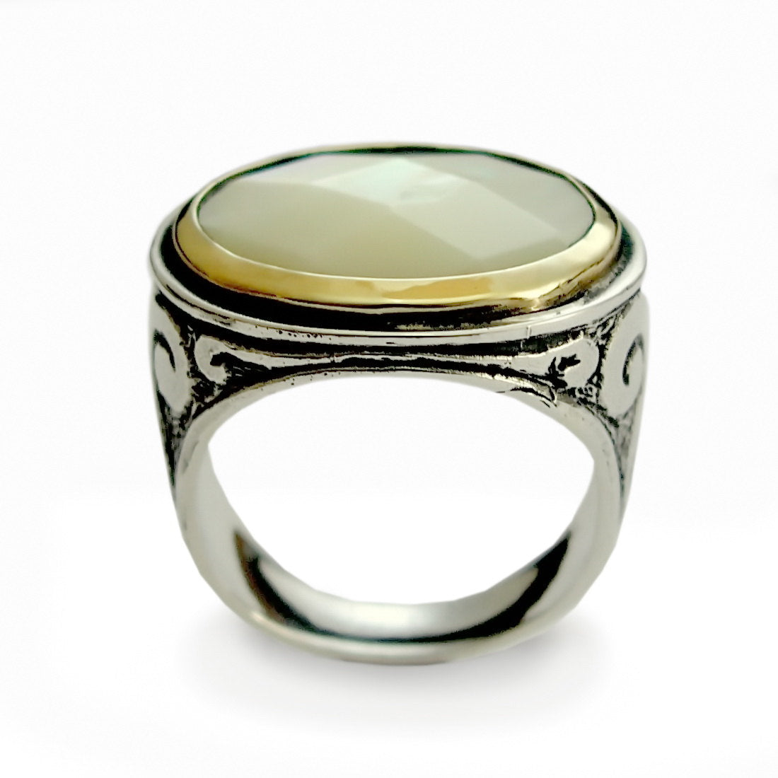 R1598 Mother of Pearl Filigree Ring