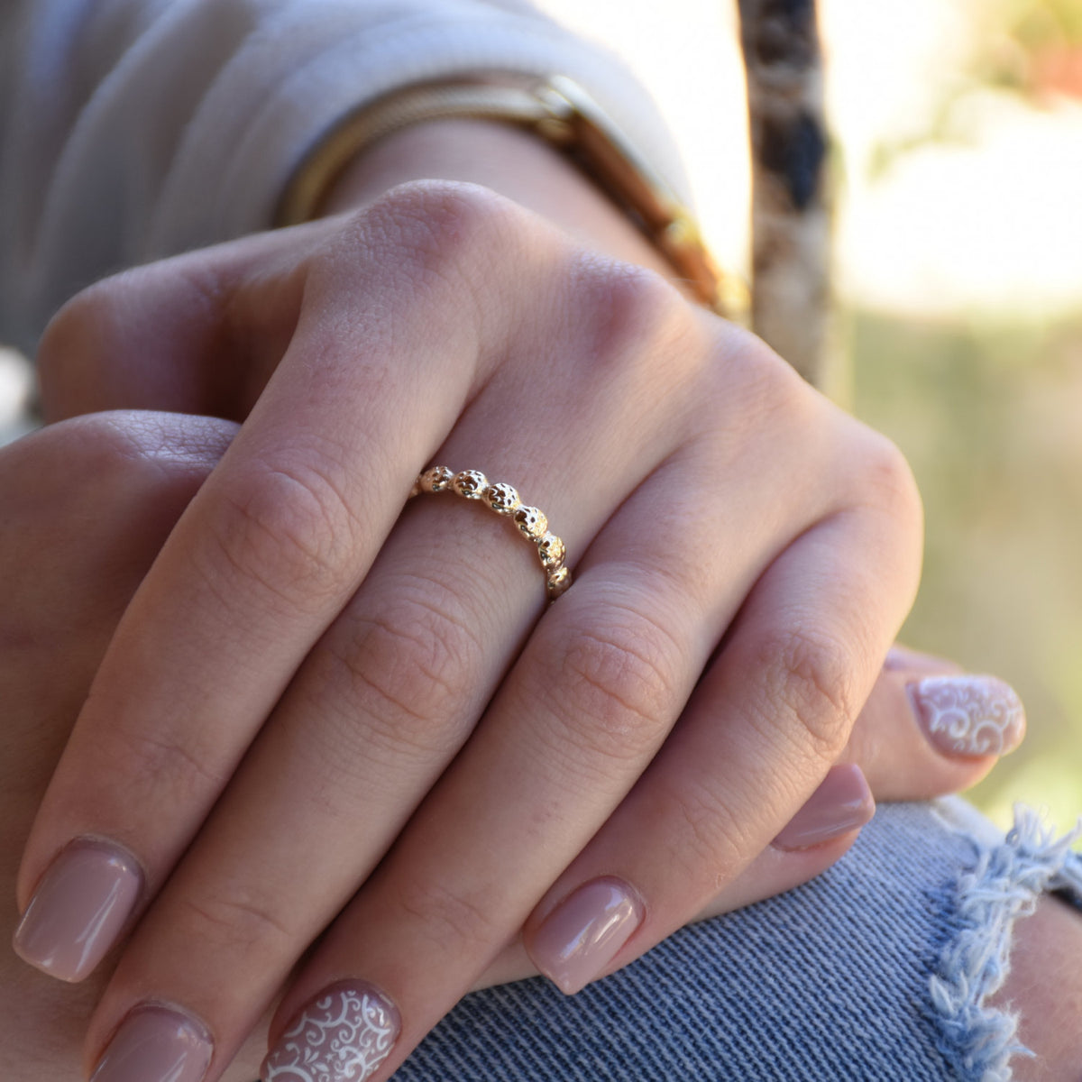 RG1005 Floral gold infinity ring