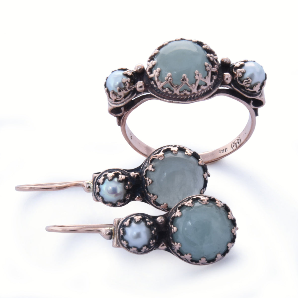 EG1131 Aquamarine Gold crown earrings