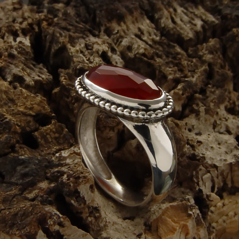 R1796 Chunky Silver Ring with Oval Carnelian