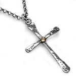 N4751G Hammered Silver and Gold Cross Pendant Necklace