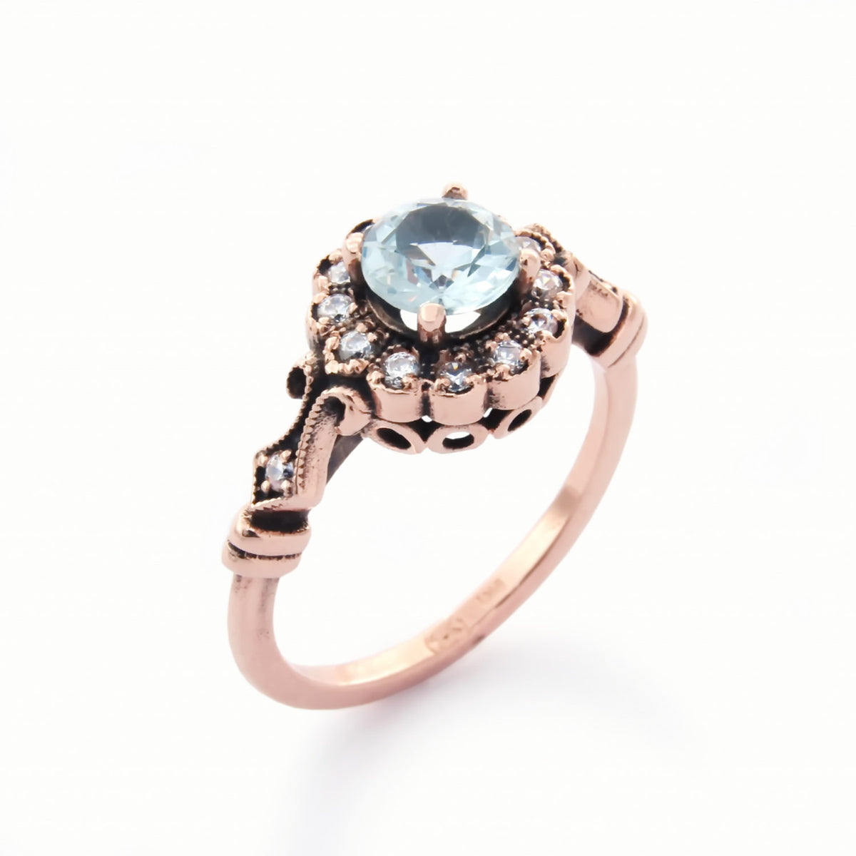 RG1816 Vintage Rose Gold Flower Ring with Topaz