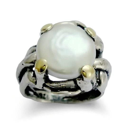 R1586G-1 Sculpture silver ring with Pearl