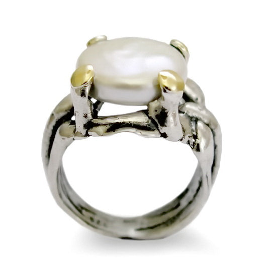 R1586G-1 Sculpture silver ring with Pearl