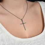 N4750 Textured silver cross pendant necklace