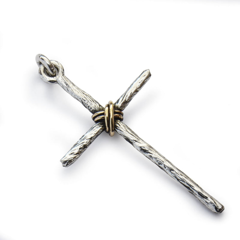 N4750G Textured mixed metals cross pendant necklace