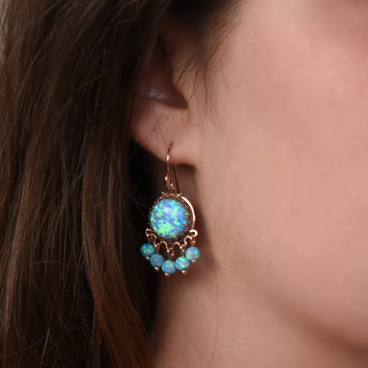 EG0711-1 Gold Crown Earrings with Opals