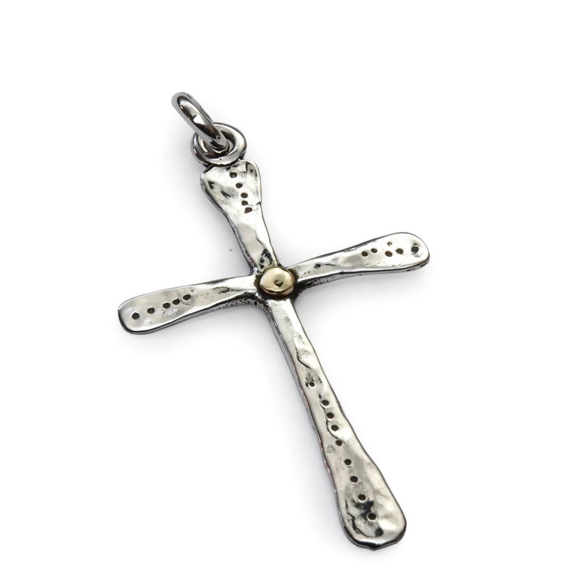 N4751G Hammered Silver and Gold Cross Pendant Necklace