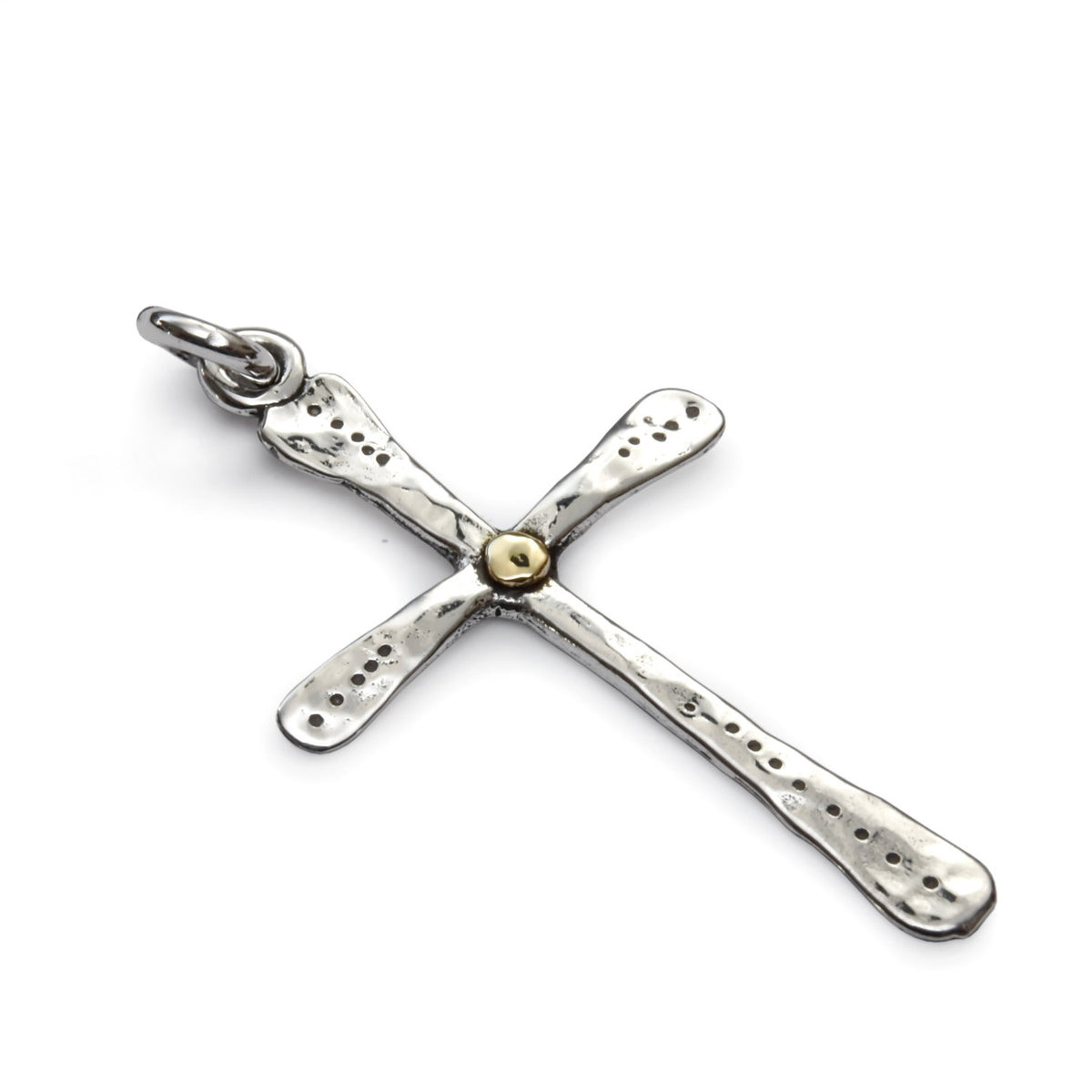 N4751G Hammered Silver and Gold Cross Pendant Necklace