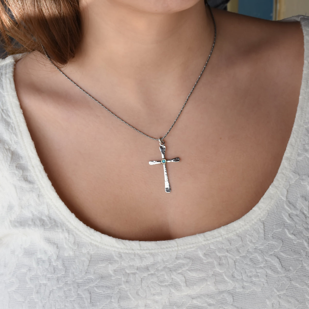 N4751A Cross Pendant Necklace with Opal