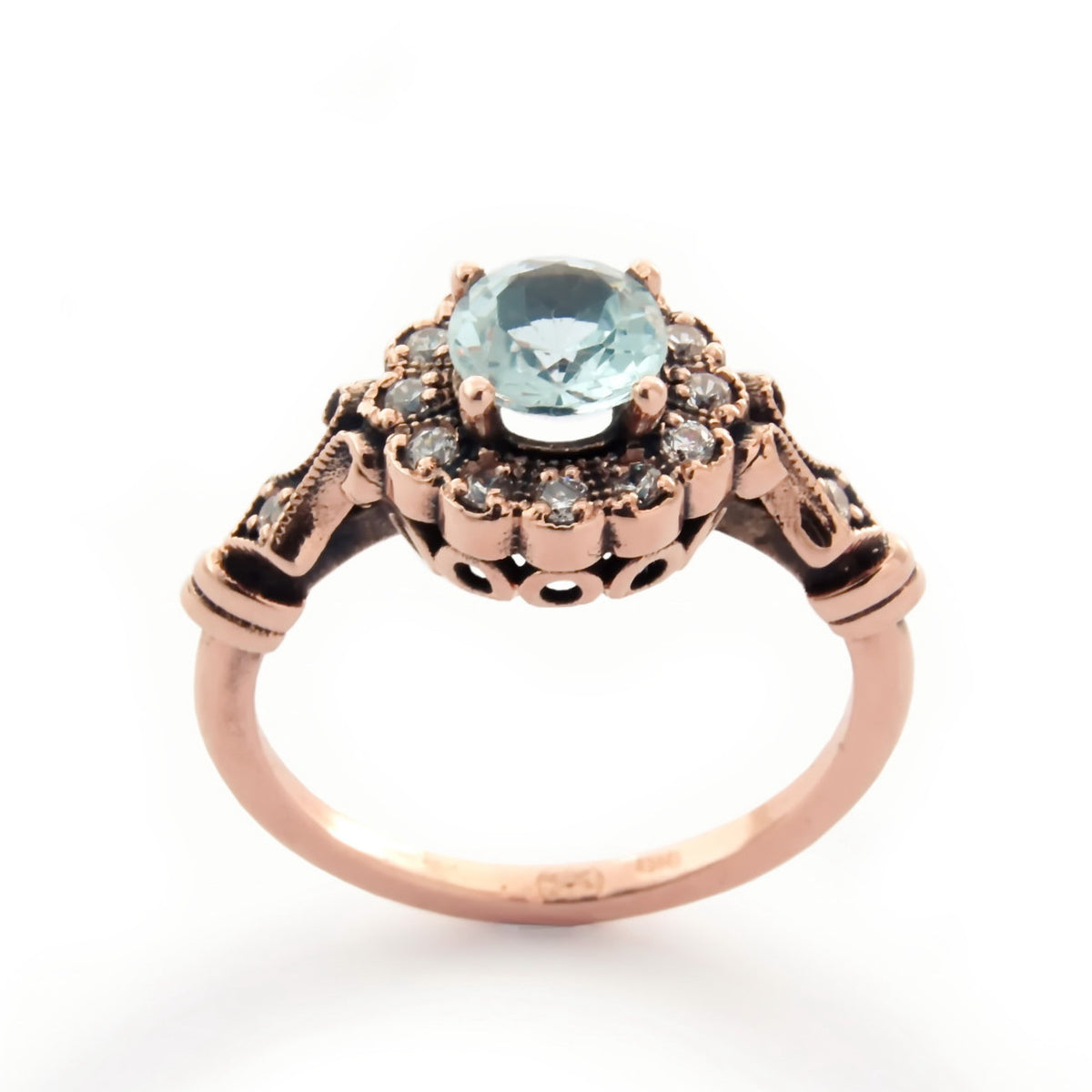 RG1816 Vintage Rose Gold Flower Ring with Topaz