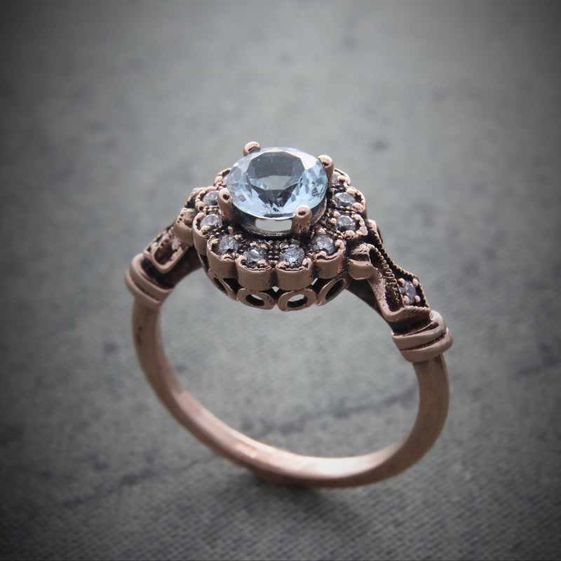 RG1816 Vintage Rose Gold Flower Ring with Topaz