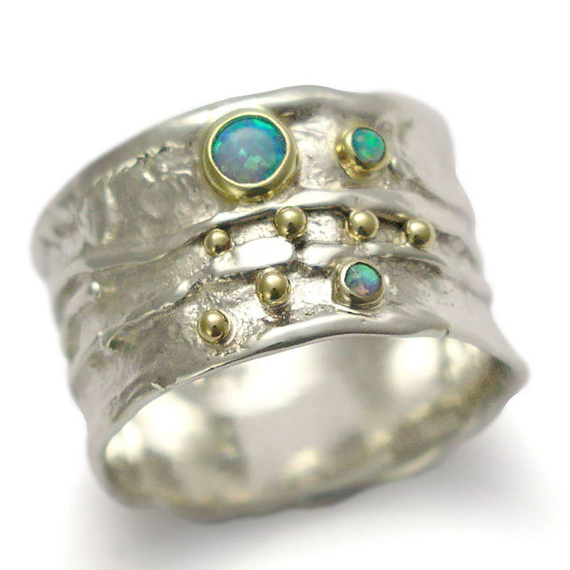 R1077X Textured silver band with Opals