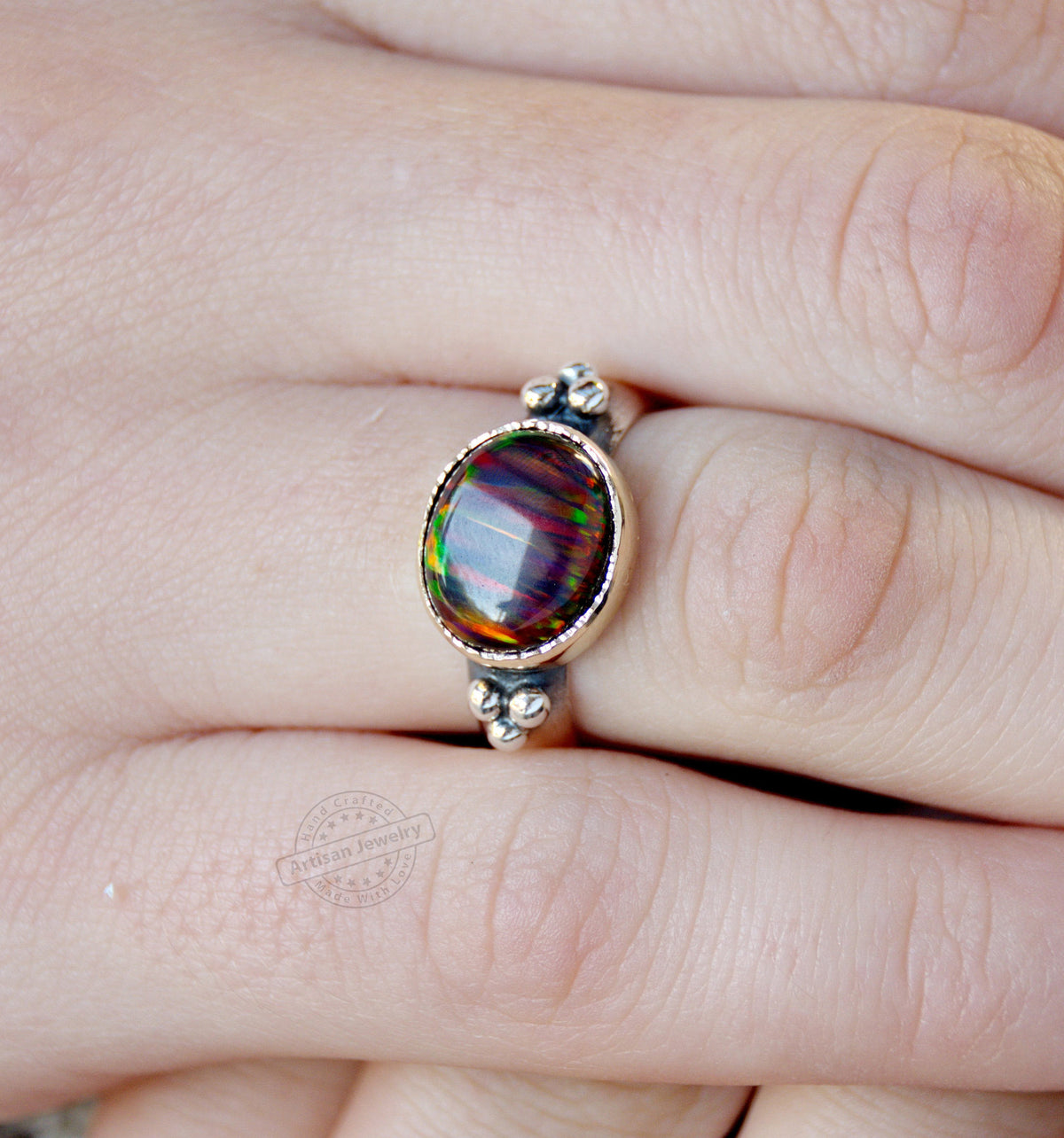 R0189X Fire Opal mixed metals ring