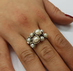 R1687 Flowers and pearls silver ring