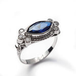 RG1123-1 White Gold Victorian Ring with Marquise Sapphire and Zircons