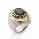 R1113-1 Chunky Two Tone Ring with Garnet